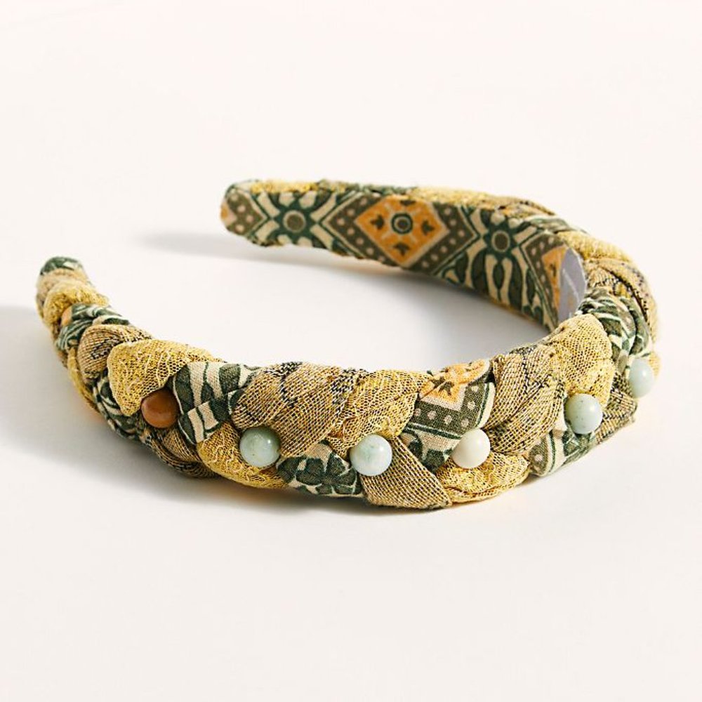 Anthropologie Yellow and Green Braided Beaded Headband